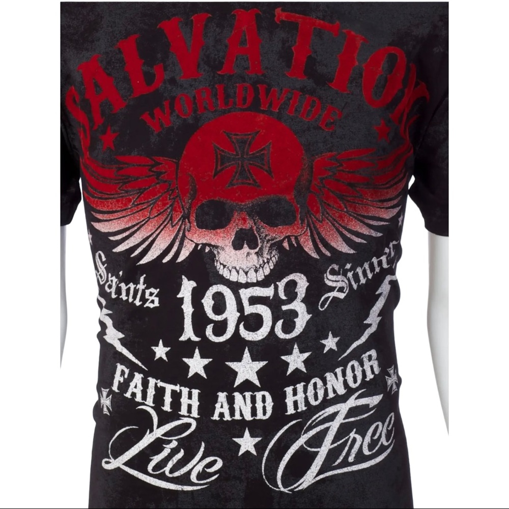Archaic By Affliction Men's T-Shirt BLACK TIDE Skull Biker Black S-5XL - Picture 6 of 9